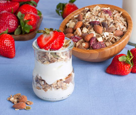 nuts, yogurt and strawberries