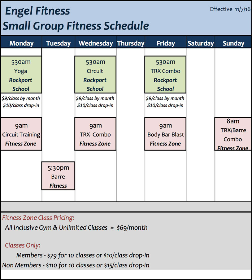 Engel Fitness class schedule